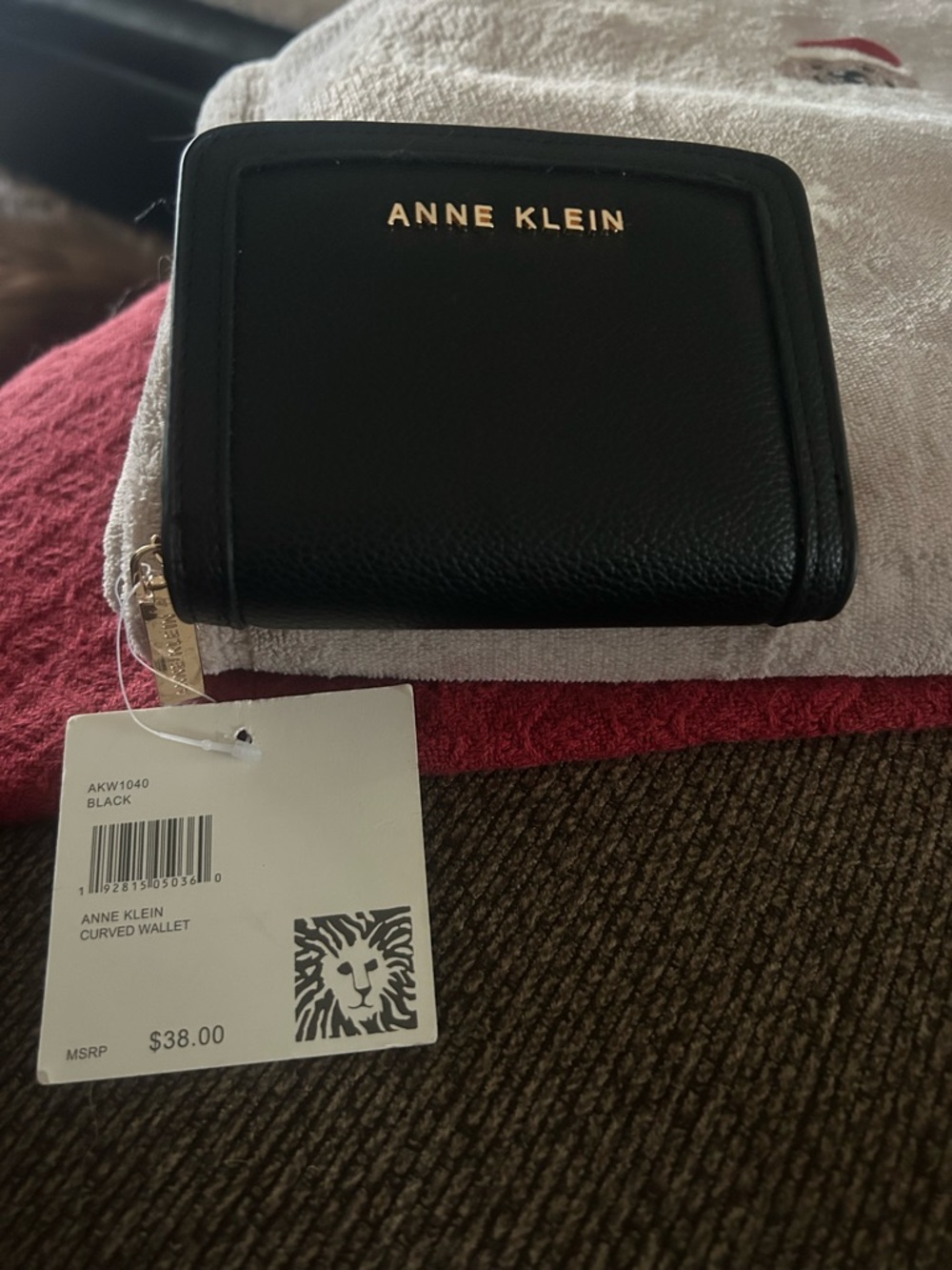 Anne Klein Black Leather Zip-Around Wallet with Gold Logo - Picture 2 of 7